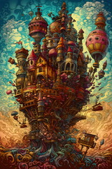 detailed illustrated fantasy castle, made with generative ai