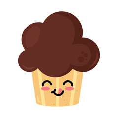 Smiling cartoon delicious baked cupcake