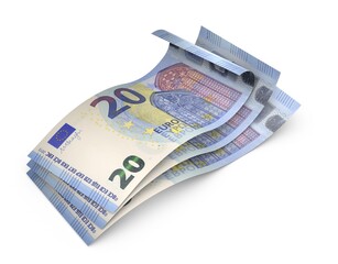 3d 20 Euro Banknote - European bill cash money isolated on white background and ambient occlusion - Twenty Euro