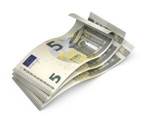 3d 5 Euro Banknote - European bill cash money isolated on white background and ambient occlusion - Five Euro