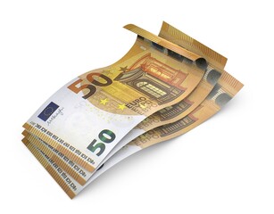 3d 50 Euro Banknote - European bill cash money isolated on white background and ambient occlusion - Fifty Euro