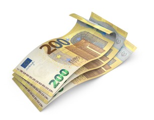 3d 200 euro banknote – European bill cash money isolated on white background – two hundred euro