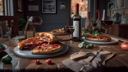 Dining Table Pizza And Wine