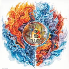 A Bitcoin art, hot and cold. Generative AI.