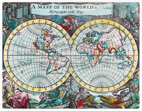 A mapp of the world (1682) by John Playford.