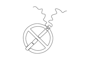 Continuous one-line drawing no smoking sign. No tobacco day concept single line draws design graphic vector illustration