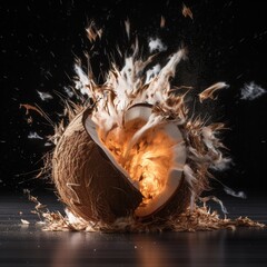 An exploding coconut. Generative AI.