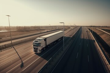 Naklejka premium Modern truck driving on the highway. Generative AI.