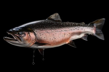 Salmon on black background. Generative AI.