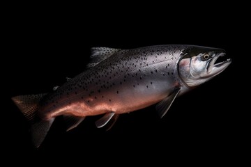 Salmon on black background. Generative AI.