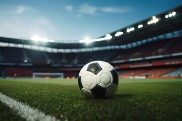 Soccer ball in corner, background of the stadium. Generative AI.