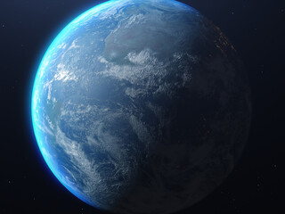 Planet earth in space haze. Lights of night cities of awakening cities. Elements of this image furnished by NASA