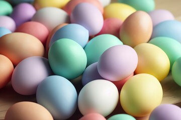 A colorful pile of eggs with the word easter on the top. Generative AI