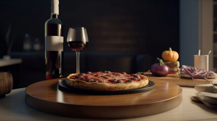 Pizza And Wine on a table