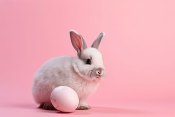 Obraz premium A bunny and an egg on a pink background. Generative AI