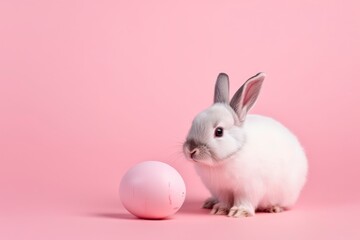 Obraz premium A bunny and an egg on a pink background. Generative AI