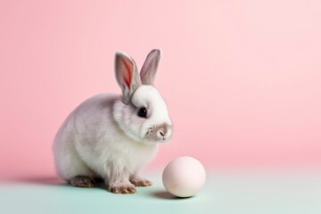Obraz premium A bunny and an egg on a pink background. Generative AI