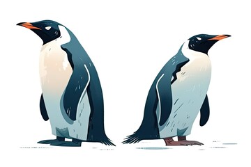 two emperor penguins standing side by side on a snowy landscape. Generative AI