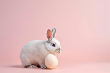 Obraz premium A bunny and an egg on a pink background. Generative AI