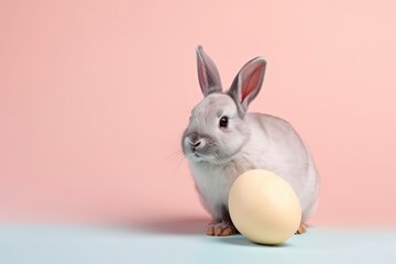 Obraz premium A bunny and an egg on a pink background. Generative AI