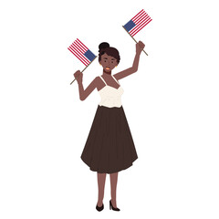 USA 4th july independence day concpet. African american woman holding american flag to celebrate. Flat vector cartoon illustration