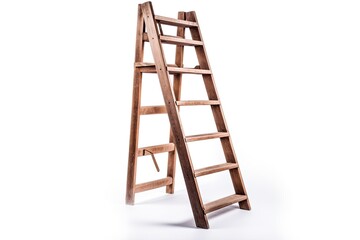wooden ladder standing against a white background. Generative AI