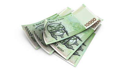 3d South Korean won currency in 10 000 won value, front and back side money concept