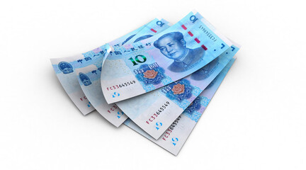 3d 10 yuan bill of China, banknotes isolated on white background and ambient occlusion