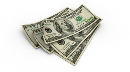 3d One Hundred dollar banknotes isolated on white background and ambient occlusion