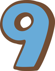 Cute hand-drawn style colorful number 9 with three-dimensional 