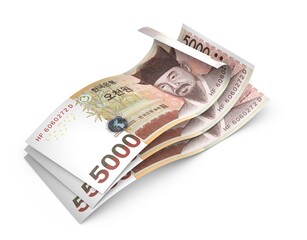 3d Korean Money, South Korean 5000 won banknote.