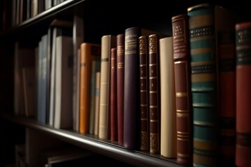 Close-up of Stacked Books on Library Bookshelf: Education and Learning at University Study