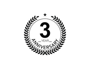 3 years anniversary logo template isolated on white, black and white background. 3th anniversary logo.
