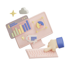 3d render illustration graphic digital tools with data analysis chart for social network digital marketing financial collection 1