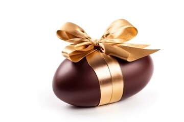 golden-wrapped chocolate egg with a bow on top. Generative AI