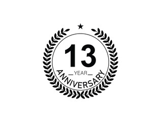 13 years anniversary logo template isolated on white, black and white background. 13th anniversary logo.