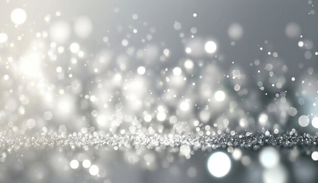 Silver lights background texture abstract Christmas decoration. Beautiful bright winter sparkle silver bokeh, 3d rendering of Generative Ai.