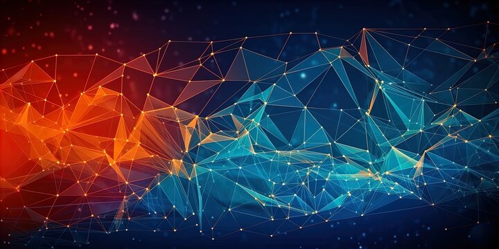 Blue orange Gradient Digital Polygons: A Network Grid Fusion background wallpaper in 8K created with generative ai technology
