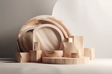 rustic wooden table setting with plates and bowls. Generative AI