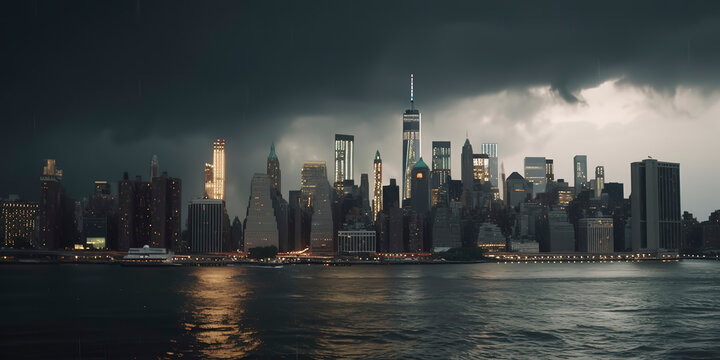 New York city under rainstorm photography. Generative AI