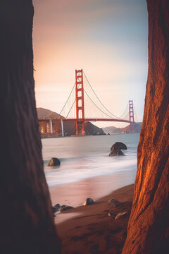 The Golden Gate Bridge at Sunset, San Francisco. Generative AI