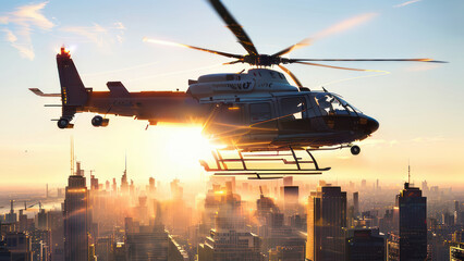 Fototapeta na wymiar Helicopter Sunset Flight , Generative AI