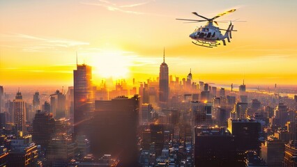 Fototapeta na wymiar Helicopter Sunset Flight , Generative AI