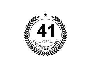 41 years anniversary logo template isolated on white, black and white background. 41th anniversary logo.