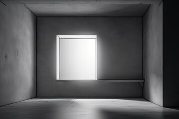 empty room with a large square window letting in natural light. Generative AI