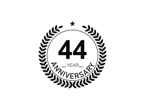 44 years anniversary logo template isolated on white, black and white background. 44th anniversary logo.