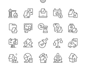 Mortgage. Real estate. Good deal. Certificate and loan. Pixel Perfect Vector Thin Line Icons. Simple Minimal Pictogram