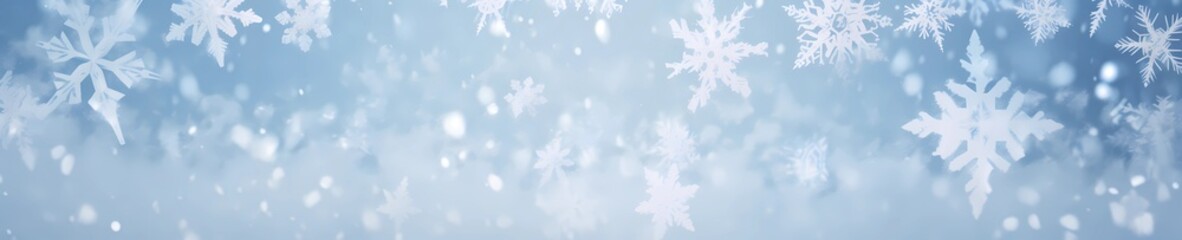 Fototapeta na wymiar Snow Background. Widescreen. Snowflakes. Clear white Background. Christmas Winter Background. Created by Generative AI