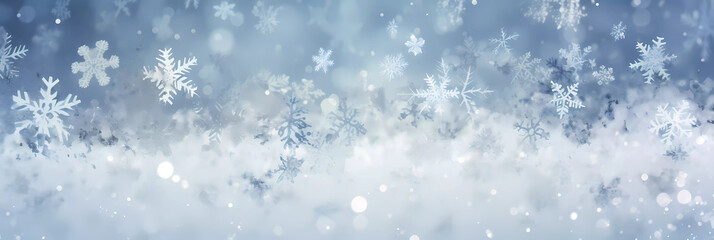 Snow Background. Widescreen. Snowflakes. Clear white Background.  Christmas Winter Background. Created by Generative AI