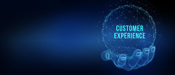 CUSTOMER EXPERIENCE inscription, social networking concept. Business, Technology, Internet and network concept. 3d illustration